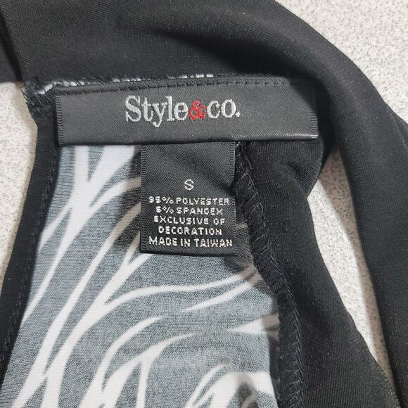 Style & Co. Black White Animal Print Halter Top Small Sequin Sleeveless Stretchy - Picture 4 of 5